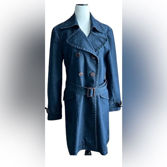 13- FOCUS 2000, Size 6 blue trenchcoat with two pockets and belt - Picture 1 of 9